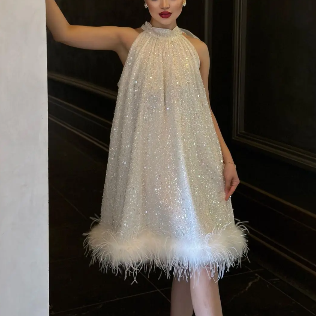 Anna Sequined Feather Dress