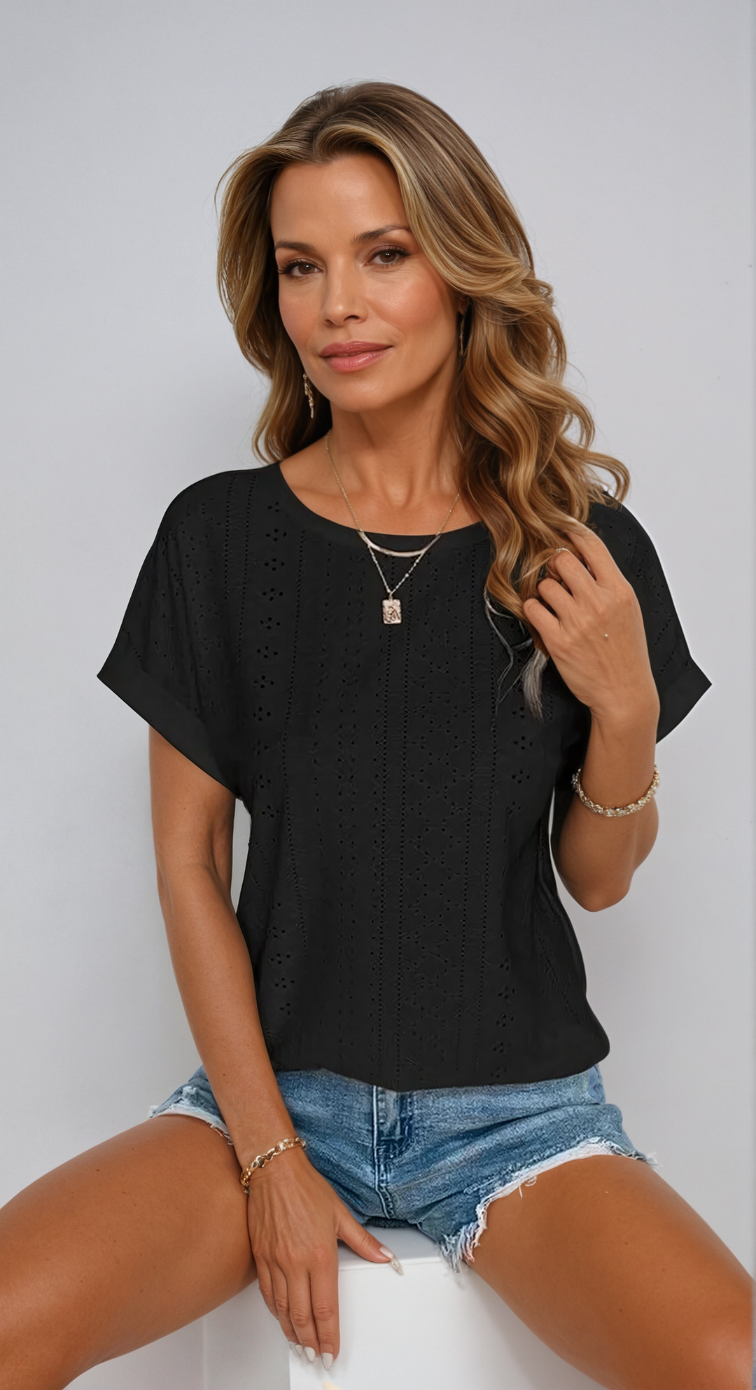 Yelena Casual Elegant Eyelet Top