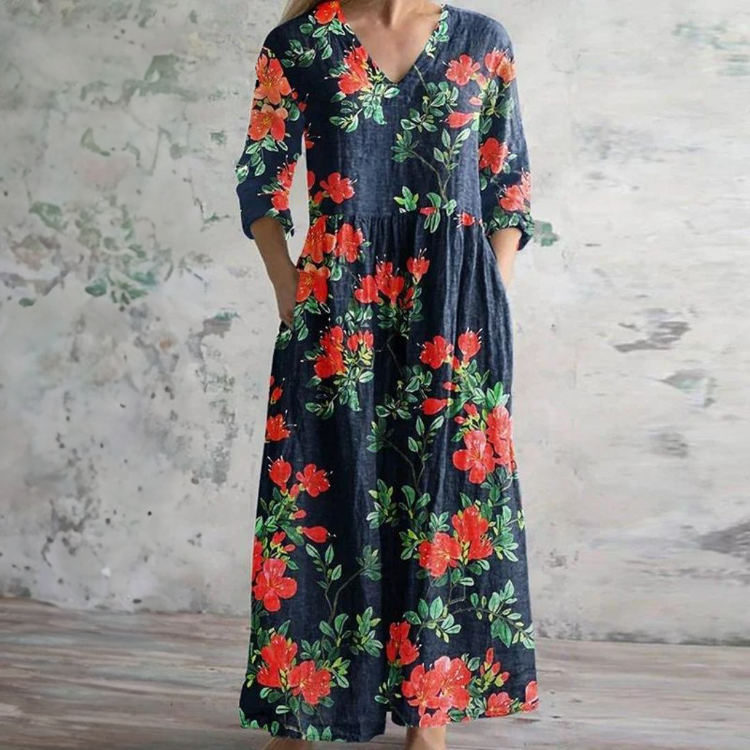 Polly | Retro Maxi Dress With Multi-Colored Floral Patterns