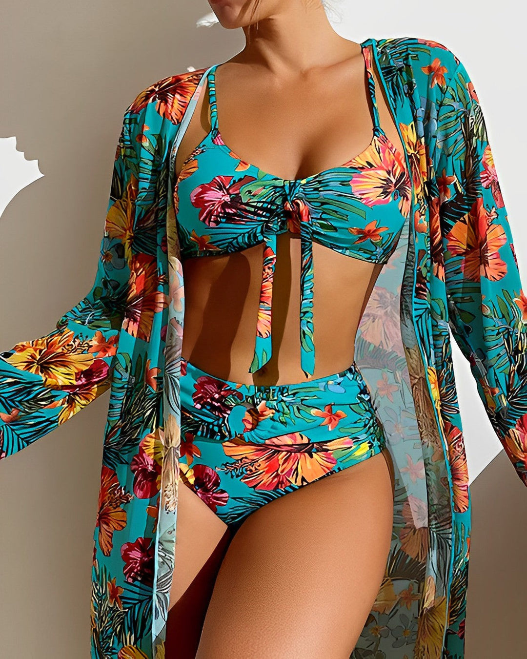 Elowen Elegant Tropical Floral Bikini Set with Cover-Up