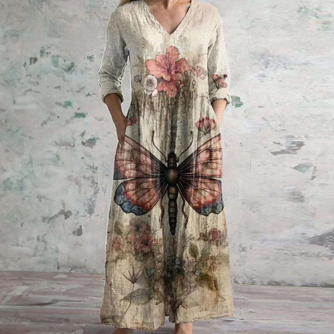 Polly | Retro Maxi Dress With Multi-Colored Floral Patterns