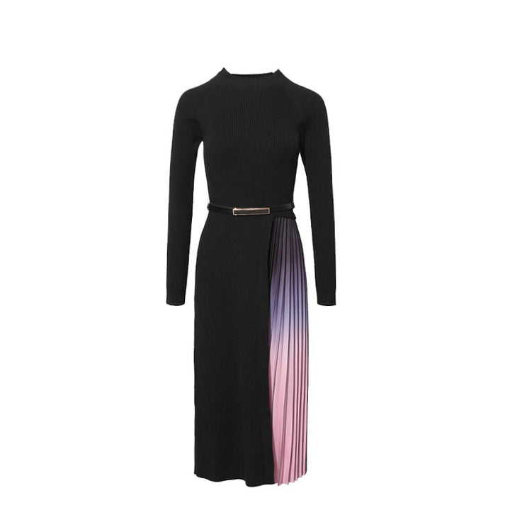 Giulia Gradient Pleated Splicing Belted Knit Dress