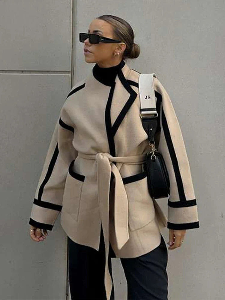 Johana Spliced Contrast Woolen Coat