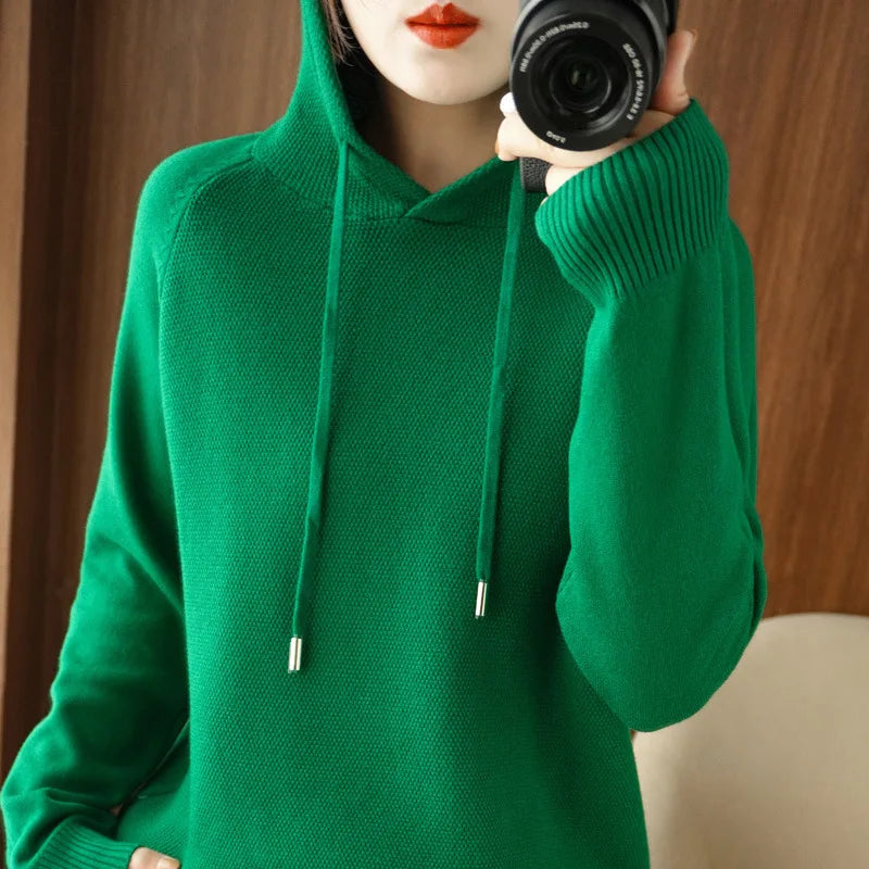 Hooded Sweatshirt for Women Spring and Autumn 2024 New Hoodie Base Layer Knitted Sweater Casual Hooded Sweater for Women