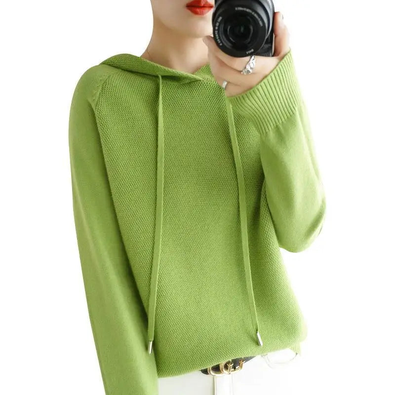 Hooded Sweatshirt for Women Spring and Autumn 2024 New Hoodie Base Layer Knitted Sweater Casual Hooded Sweater for Women