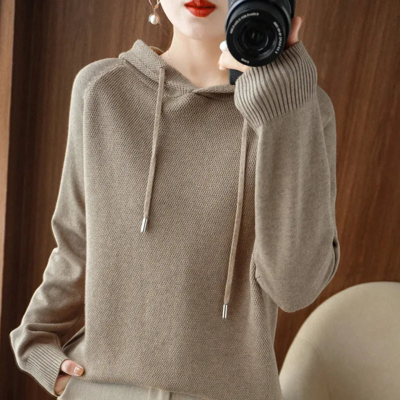 Hooded Sweatshirt for Women Spring and Autumn 2024 New Hoodie Base Layer Knitted Sweater Casual Hooded Sweater for Women