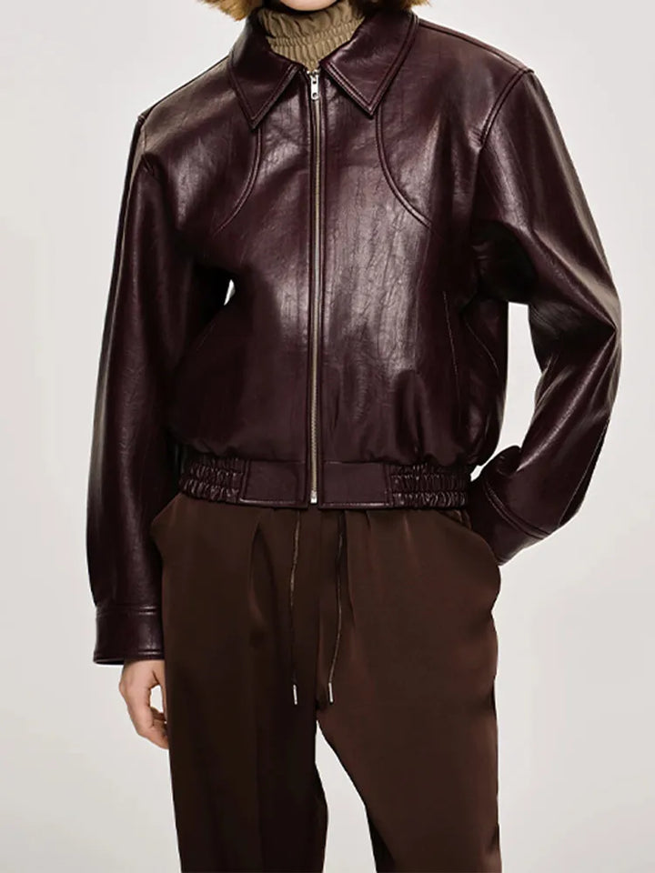 Ionela Vintage Zipper Leather Jacket