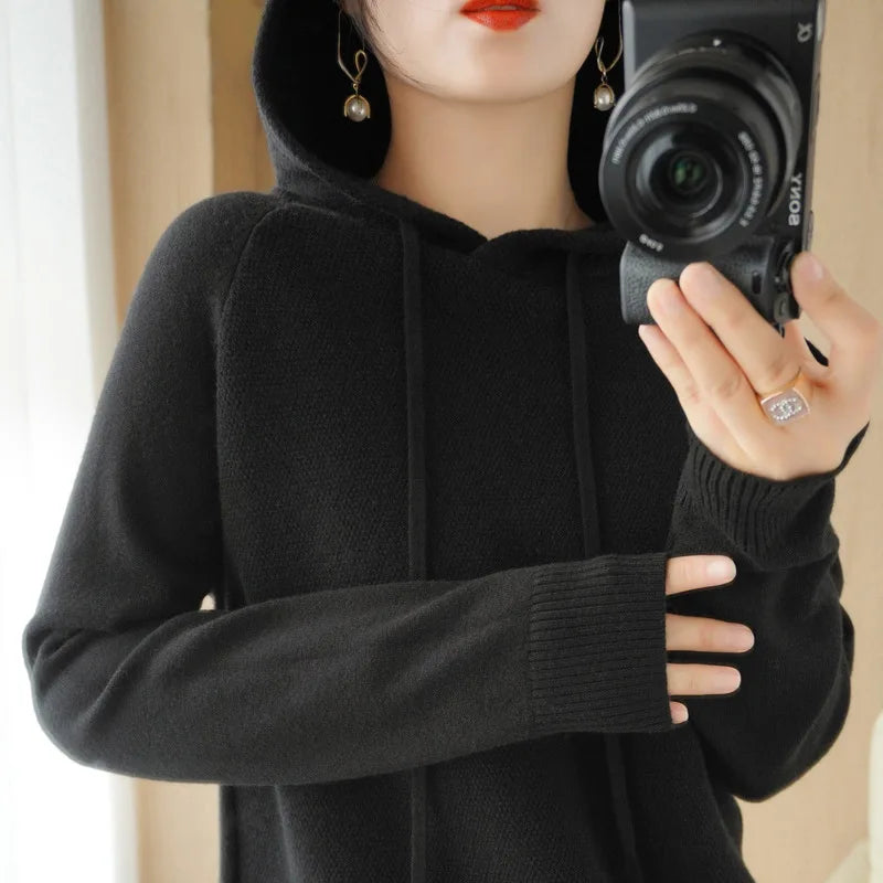 Hooded Sweatshirt for Women Spring and Autumn 2024 New Hoodie Base Layer Knitted Sweater Casual Hooded Sweater for Women