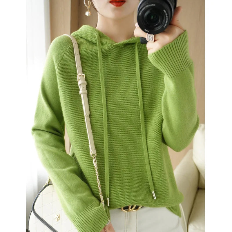 Hooded Sweatshirt for Women Spring and Autumn 2024 New Hoodie Base Layer Knitted Sweater Casual Hooded Sweater for Women