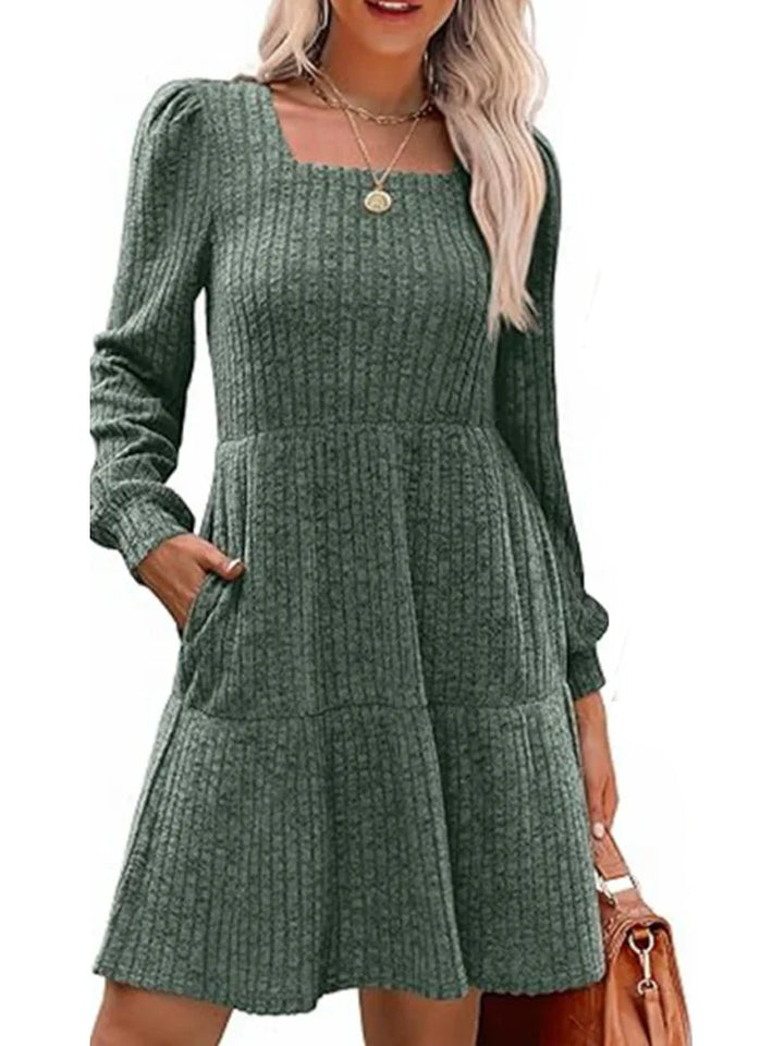 Carlotta Trend Round Neck Long Sleeved A-Line Dress