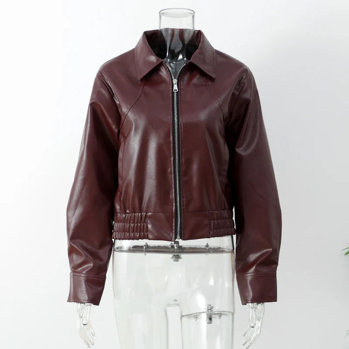 Ionela Vintage Zipper Leather Jacket