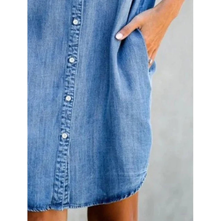 Summer New Single Breasted Denim Shirt Dress Women's Casual Loose Pocket Simple Retro Commuter Female Office Denim Short Skirt