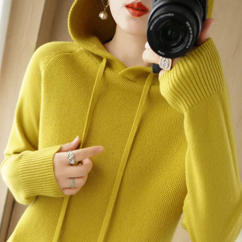 Hooded Sweatshirt for Women Spring and Autumn 2024 New Hoodie Base Layer Knitted Sweater Casual Hooded Sweater for Women