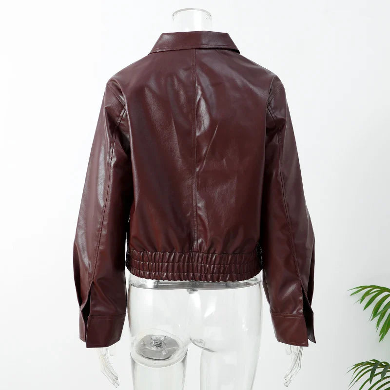 Ionela Vintage Zipper Leather Jacket