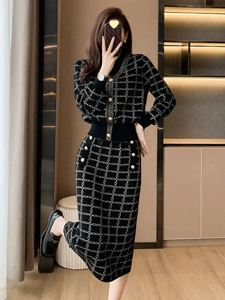 Patricia Elegant Plaid Knit Two Piece Set