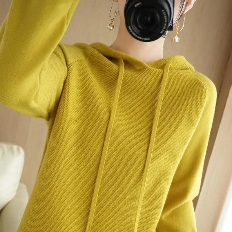 Hooded Sweatshirt for Women Spring and Autumn 2024 New Hoodie Base Layer Knitted Sweater Casual Hooded Sweater for Women