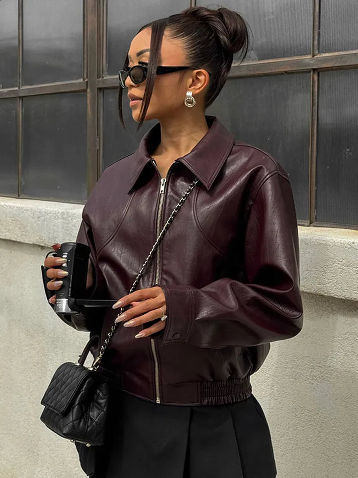 Ionela Vintage Zipper Leather Jacket