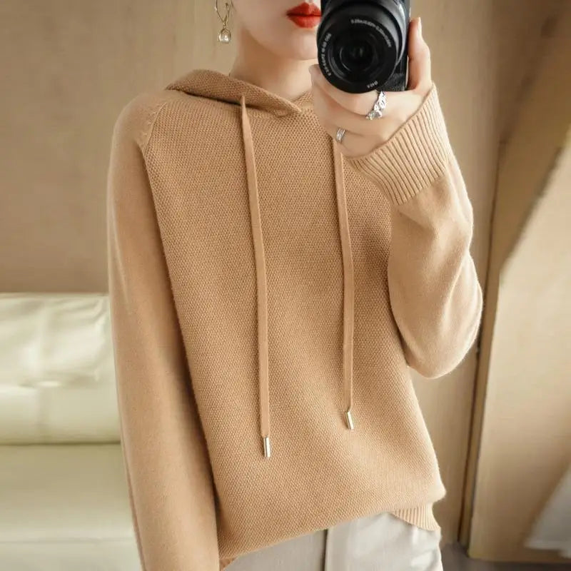 Hooded Sweatshirt for Women Spring and Autumn 2024 New Hoodie Base Layer Knitted Sweater Casual Hooded Sweater for Women