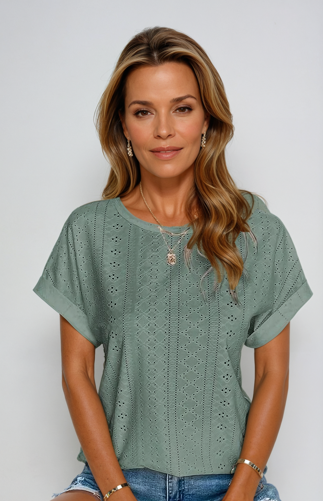 Yelena Casual Elegant Eyelet Top